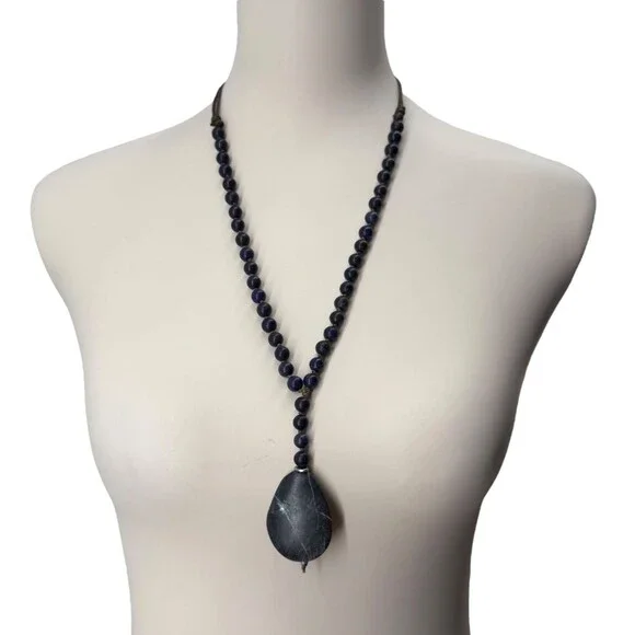 J. Jill Beaded Necklace Y Strand Blue Teardrop Lapis Pendant Cord Adjustable NWT - Picture 3 of 10